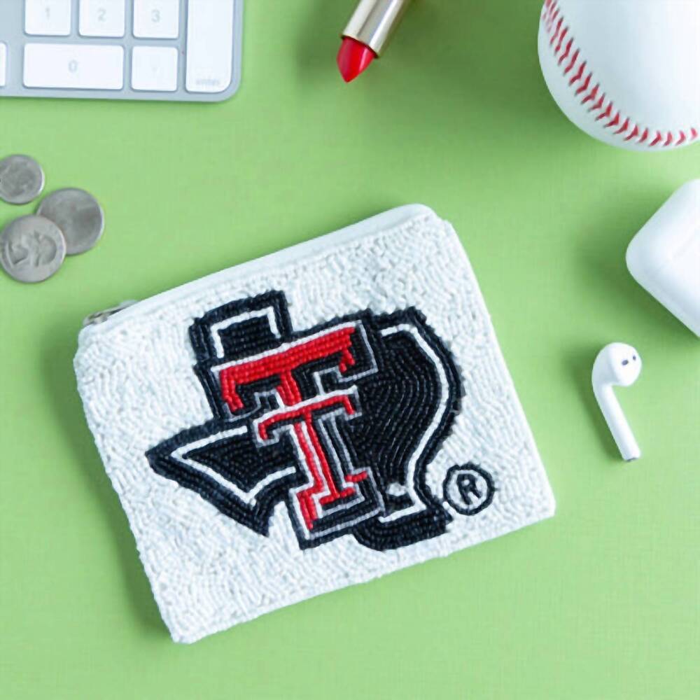 NEW CAPRI DESIGNS women's texas tech beaded pouch in white